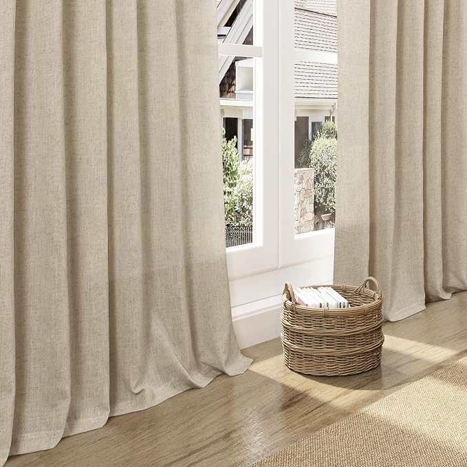 Nanspring Extra Long 120 Inch Curtains for Living Room Eggshell Beige Linen Light Filtering Semi Sheer Curtain Back Tab Rustic Decor Floor to Ceiling High Window for Bedroom Office 52x120, 2 Panels