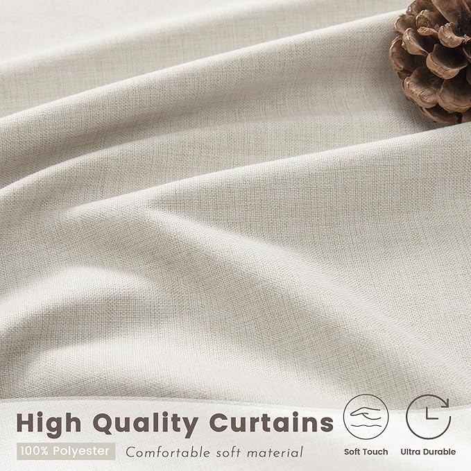 Blackout Curtains 63 Inch Long for Living Room Bedroom, Pinch Pleat Linen Drapes Thermal Insulated Room Darkening Noise Reducing Ivory Black Out Curtain 2 Panels Set with Back Tab