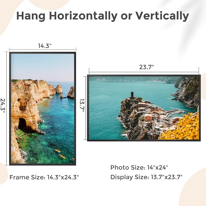 FLYJOE 14x24 Metal Picture Frame - Black Aluminum Picture Frames with Real Glass, Wall Mounting Horizontally or Vertically, Diploma, Certificates and Decor for Wall Gallery 24x14 Frame, Black