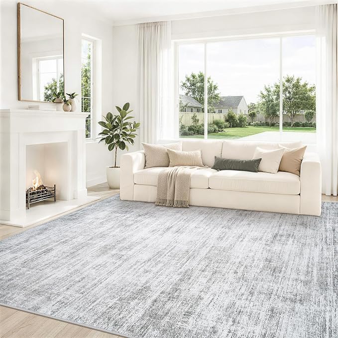 8x10 Area Rugs for Living Room Washable Rugs Neutral Abstract Large Rug Soft Modern Carpet Non-Slip Stain Resistant Low Pile Rug for Bedroom Dining Room Nursery Home Office Under Table Area Rug Grey