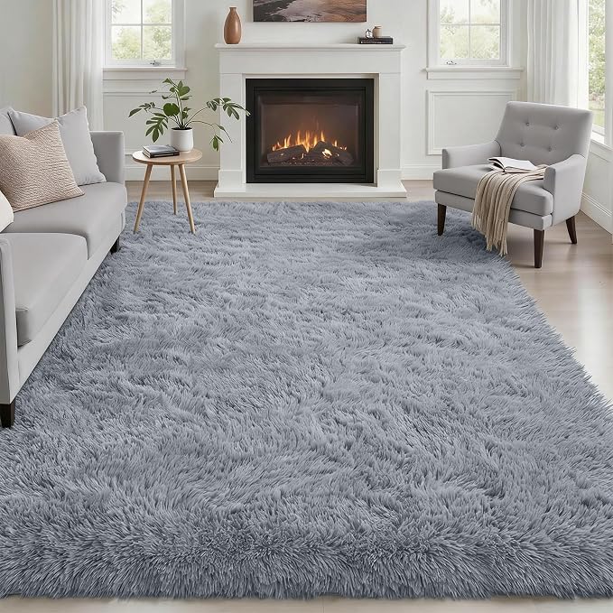 Fluffy 5x7 Area Rugs for Living Room Bedroom: Ultra Soft Shag Rug Non-Slip Non-Shedding Small Plush Bedside Rug Indoor Floor Carpets for Kids Room Playroom Entryway Nursery Dorms Home Decor Gray