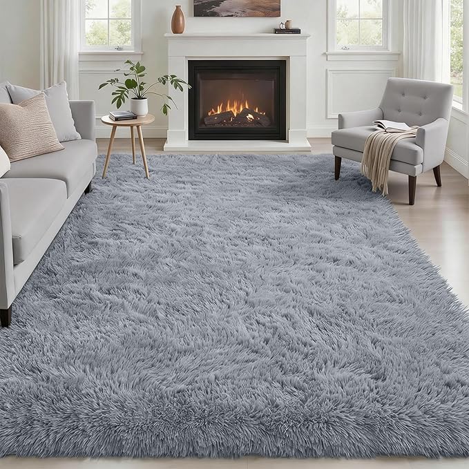 Fluffy 4x6 Area Rugs for Living Room Bedroom: Ultra Soft Shag Rug Non-Slip Non-Shedding Small Plush Bedside Rug Indoor Floor Carpets for Kids Room Playroom Entryway Nursery Dorms Home Decor Gray