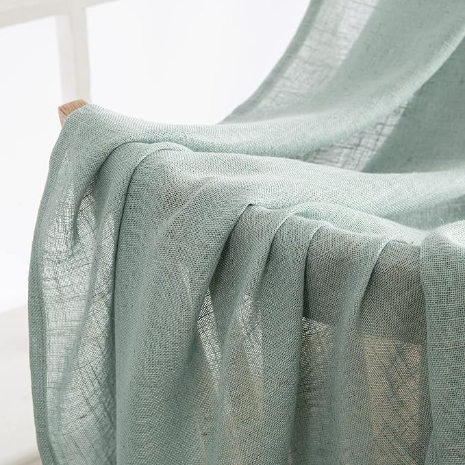 MIULEE Sea Green Linen Curtains 108 Inches Long for Bedroom Living Room, Soft Thick Linen Textured Window Drapes Semi Sheer Light Filtering Back Tab Rod Pocket Burlap Look Aqua Decor, 2 Panels
