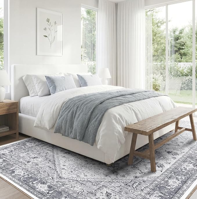 OPPODREAM Soft Round Rug 6ft, Play Room Rug, Washable Circle Rug 6ft with Non Slip Backing, Small Low-Pile Area Rugs 6 ft, Faux Cashmere Throw Carpet, Grey