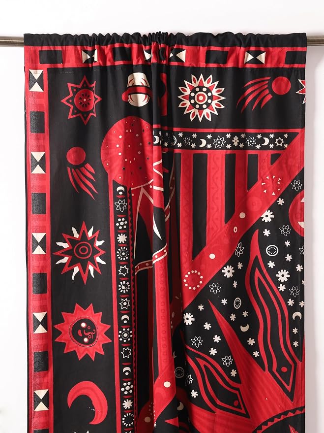Popular Handicrafts Red Burning Sun Hippie Mandala Curtains 100 Inch Length for Living Room Bedroom 2 Panels Set Light Filtering Semi Sheer Window Curtains 84 Inch Width Boho Farmhouse Drapes W84xL100