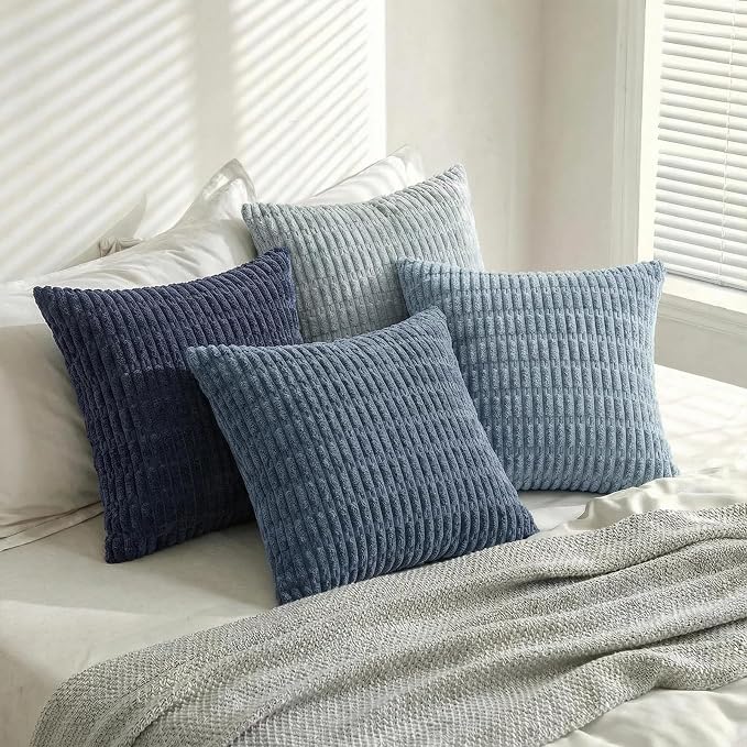 Fancy Homi 4 Packs Decorative Throw Pillow Covers for Living Room Couch Bed, Modern Farmhouse Boho Home Décor Accent Cushion Case, 24" x 24", Blue Series