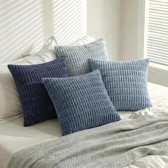 Fancy Homi 4 Packs Decorative Throw Pillow Covers for Living Room Couch Bed, Modern Farmhouse Boho Home Décor Accent Cushion Case, 12" x 12", Blue Series