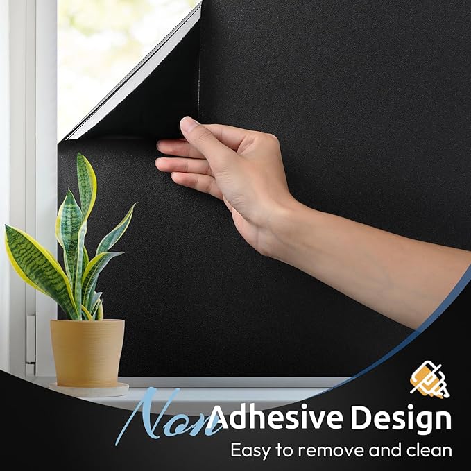 rabbitgoo Blackout Window Film, Sun Heat Blocking Privacy Cover for Glass, Removable Opaque Room Darkening Dark Black Out Window Covers Tint Shades for Home Day Sleep Light Blocker 23.6 x 157 Inches