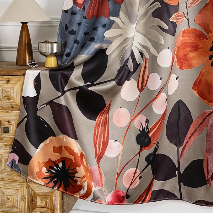 Floral 100% Blackout Curtains 63 inch Long 2 Panels Set for Bedroom Vintage Sage Green Botanical Pattern Black Out Curtain Thermal Insulated Light Blocking Window Drapes for Living Room 52 x 63 inch