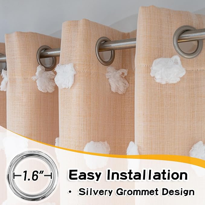 MYSKY HOME Yellow Curtains for Bedroom 54 Inch Long Double Layer Curtains for Kids Room Kithen White Pom Pom Sheer Nursery Curtains Grommet Room Darkening Small Window Curtains 2 Panels 52" x 54"