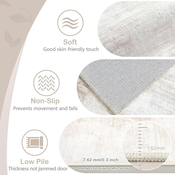 Area Rug 3x5 Washable Rug: Living Room Modern Abstract Rug Soft Non Slip Neutral Rugs Stain Resistant Small Rug Indoor Door Mat for Bedroom Kitchen Nursery Hallway Entryway Office(Beige,3'x5')
