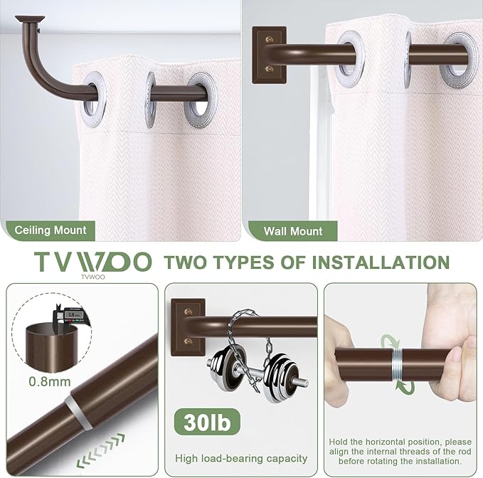 TVWOO Bronze Wrap Around Curtain Rods 66 to 120:Blackout Adjustable Window Curtain Rod,Room Darkening Heavy Duty Curved French Metal Single Drapery Rods for Bedroom Kitchen Easy Install,Antique Bronze