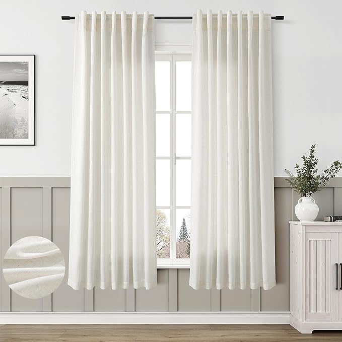 Aersas Cream Linen Curtains 72 Inches Long for Living Room Natural Linen Curtain Back Tab Rod Pocket Semi Sheer Privacy Rustic Boho Farmhouse Neutral Ivory Drapes Bedroom Office 52x72, 2 Panels