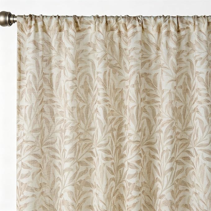 RoomTalks Boho Farmhouse Window Curtains 84 Inches Length 2 Panels Faux Linen Light Filtering, Cottagecore Rustic Country Vintage Cute Botanical Floral Curtain Panels for Bedroom Dining Living Room