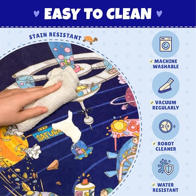 Hazo Haus Galaxy 8x10 Educational Kids Rug for Classroom – Interactive Solar System Design with Planets, Spaceships, Astronauts & Fun Characters – Perfect for STEM Learning & Creative Play Spaces