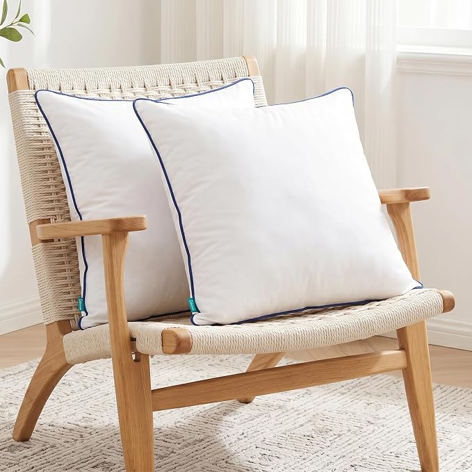 Oubonun 22 x 22 Throw Pillow Inserts – Durable & Structured, Soft Down Alternative Decorative Pillows with Piping Edge for Couch Sofa Bed, Machine Washable, White, Pack of 2