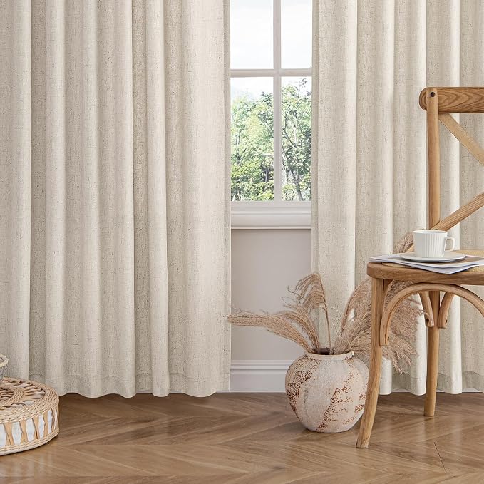 MIULEE Non-See-Through Privacy Curtains 2 Panels, Light Filtering Window Curtains Farnhouse Textured Back Tab Semi Sheer Drapes for Bedroom Living Room, 52 x 96 Inches Long, Linen