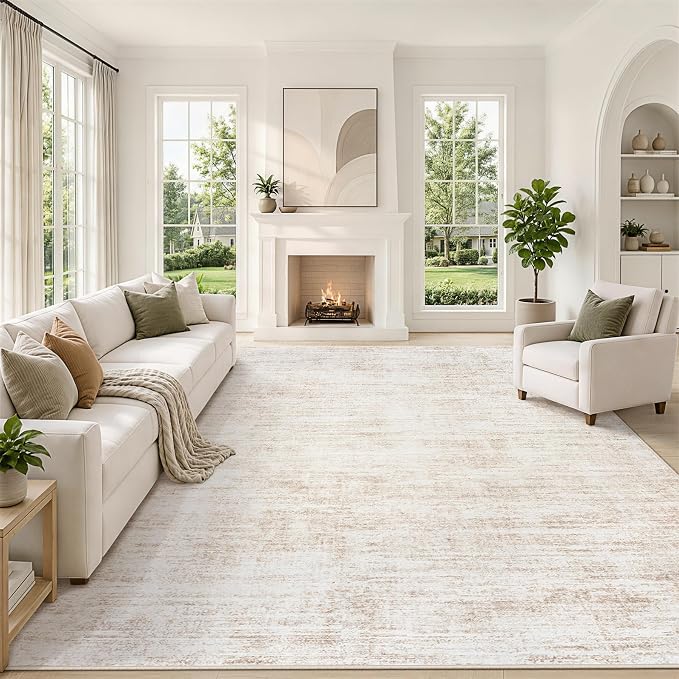 8x10 Area Rugs for Living Room Washable Rugs Neutral Abstract Large Rug Soft Modern Carpet Non-Slip Stain Resistant Low Pile Rug for Bedroom Dining Room Nursery Home Office Under Table Area Rug Beige