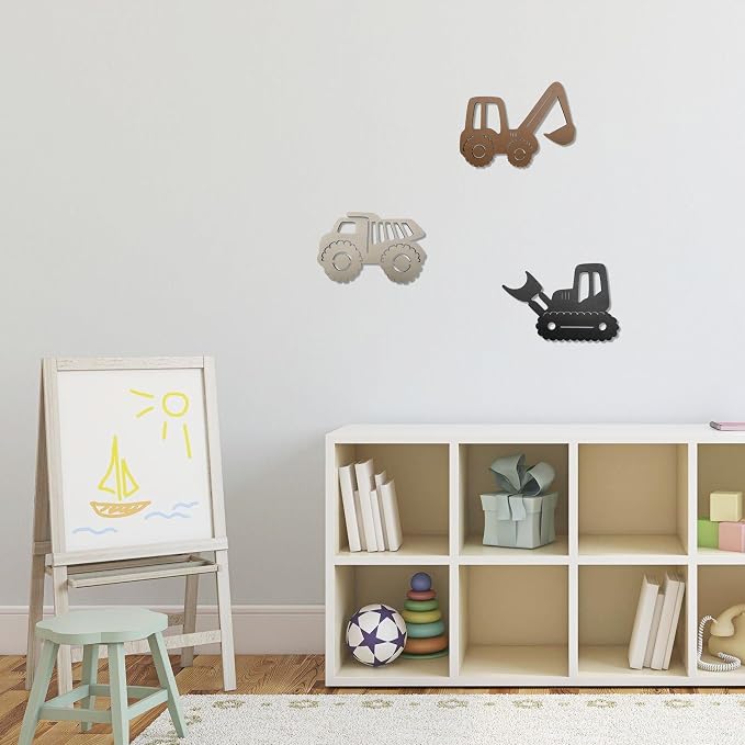 Ajqiomh Construction Trio Nursery Wall Decor Wooden Construction Vehicles Decor Kids Room Wall Decor Kids Room Decor Nursery Playroom Wall Decor for Boys