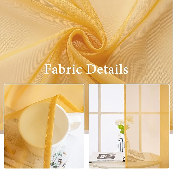 MIULEE 2 Panels Solid Color Sheer Window Curtains Elegant Window Voile Fall Panels/Drapes/Treatment for Bedroom Living Room (54X72 Inches Gold)