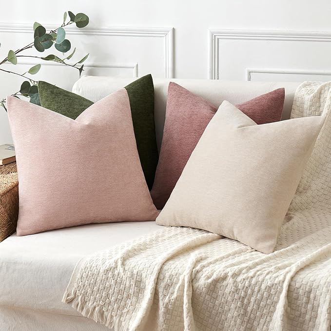 MIULEE Pack of 2 Cream Decorative Pillow Covers 20x20 Inch | Soft Chenille Couch Throw Pillows Farmhouse Cushion Covers for Home Decor Sofa Bedroom Living Room