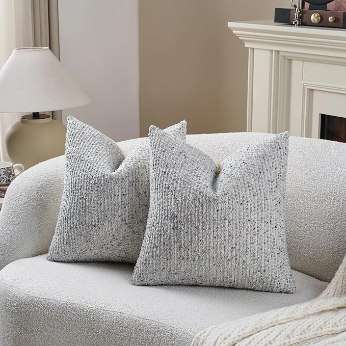 DEZENE Striped Throw Pillow Covers 16x16 Set of 2 Blue Textured Boucle Chic Morden Boho Accent Farmhouse Square Decorative Couch Pillow Covers for Home Decor Bed Sofa Living Room
