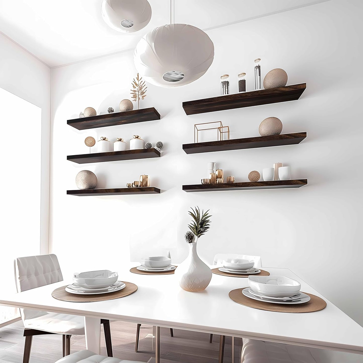 Wood Floating Shelves for Wall Decor, Rustic Wall Shelves for Bedroom Bathroom Kitchen Living Room, Set of 4 Walnut 24 Inch