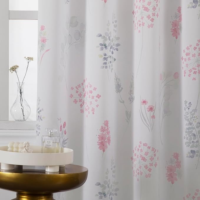XTMYI Pink Girl Nursery Curtains for Baby 2 Panels 80% Blackout Patterned Printed Neutral Watercolor Floral Boho Curtains for Girls Bedroom Kids Room,63 Inch Length,Light Pink and Pale Grey