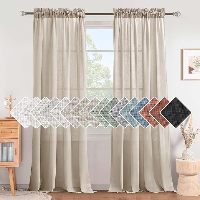 H.VERSAILTEX Natural Effect Extra Long Curtains 108 Inches Made of Linen Mixed Rich Material Rod Pocket Window Panel Drapes for Living Room/Dining Room/Bedroom Set of 2, Angora - 9 FT Tall