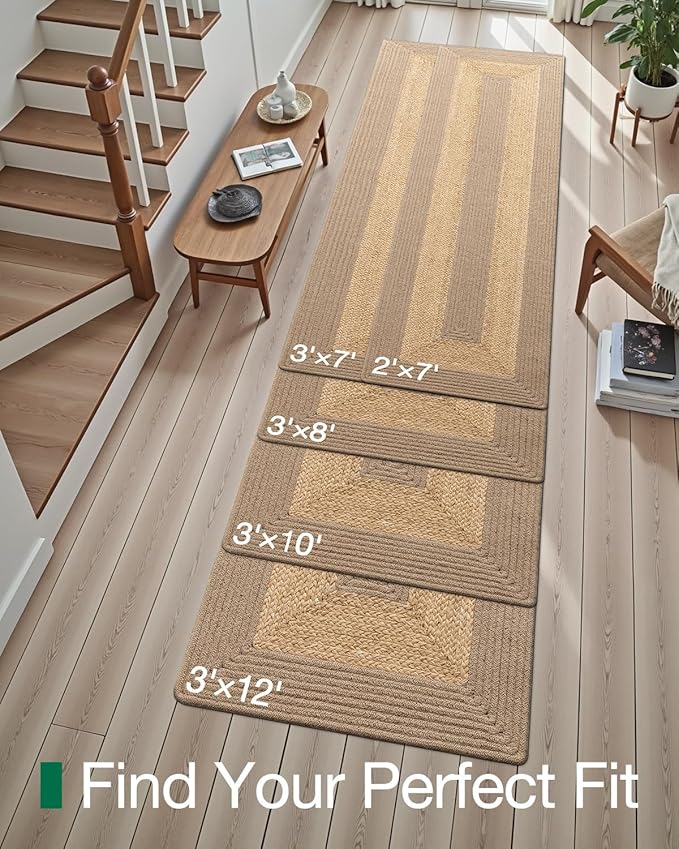 LUMI 3x8 Jute and Raffia Braided Runner Rug for Hallway, Natural Rustic Carpet Non Slip, Area Mat Indoor High Traffic for Living Room, Entryway, Kitchen, Laundry