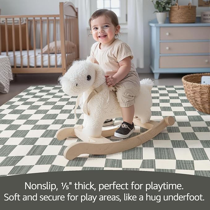 jinchan 5x7 Checkered Area Rugs for Kids Room - Machine Washable Soft Rug Modern Geometric Lattice Non-Slip Carpet for Nursery Playroom Classroom Living Room Bedroom Dining Room Home Office Grey