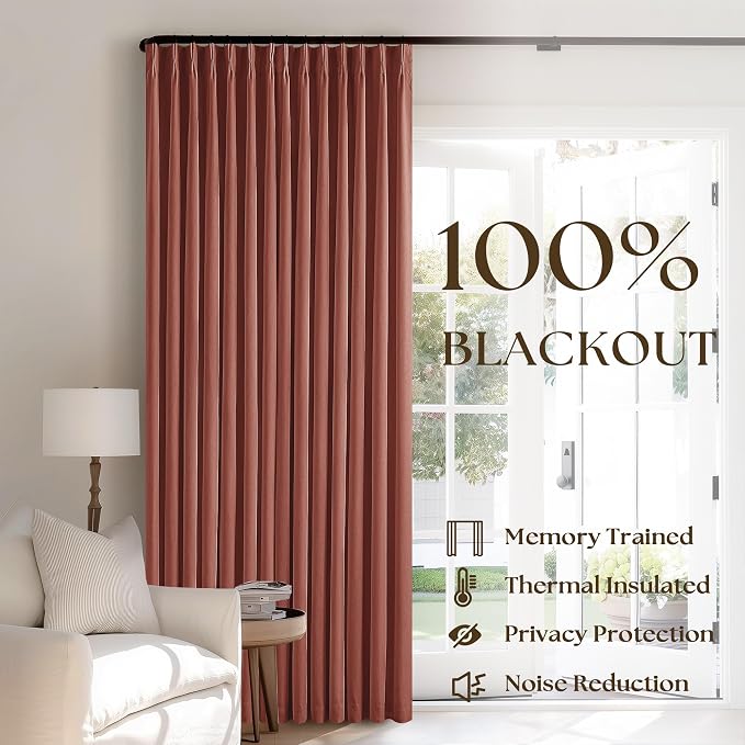 Terracotta Linen Blackout Curtains 45 Inch Length 2 Panels Pinch Pleated Back Tab Short Curtains for Kitchen with 100% Blackout Liner Rustic Farmhouse Drapes for Basement Thermal Insulated Drape
