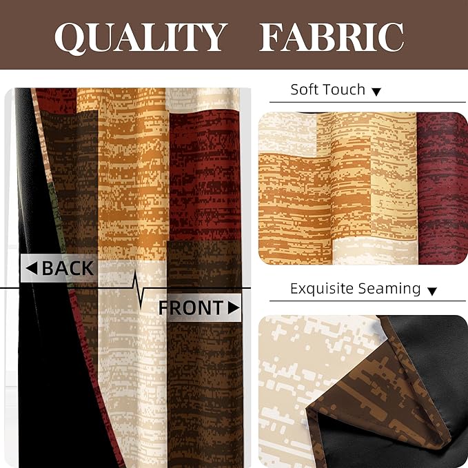 Tyrot Brown Red Vintage 100% Blackout Curtains for Bedroom 63 inch Length 2 Panels Set Modern Abstract Geometric Black Out Curtains Insulated Room Darkening Window Drapes for Living Room, 52Wx63L