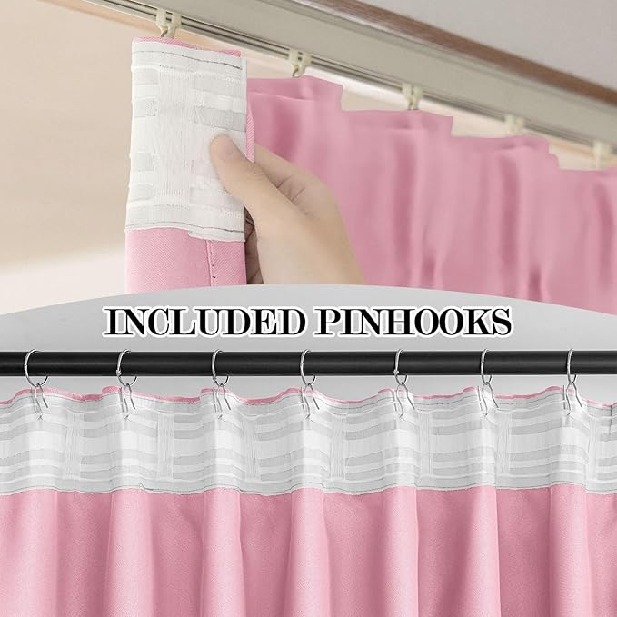 Pink Room Divider Curtains Blackout, for Living Room Bedroom, Back Tab and Rod Pocket with Hooks Suit for Ceiling Track or Rod, Floor to Ceiling Curtain for Wall Ceiling Mount 1 Panel Set
