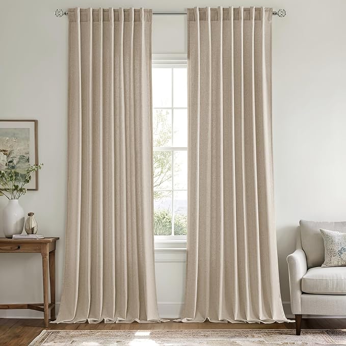 MIULEE Non-See-Through Privacy Linen Curtains 2 Panels, Light Filtering Window Curtains Farnhouse Textured Back Tab Semi Sheer Drapes for Bedroom Living Room, 52 x 108 Inches Long, Taupe