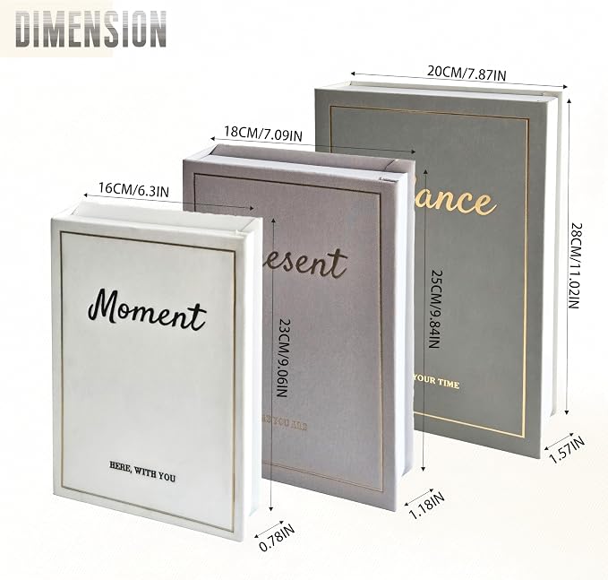 Set of 3 Decorative Books, Coffee Table Books Decor, Linen Fake Book Boxes for Decoration, Bookshelf Neutral Minimalist Aesthetic Decor