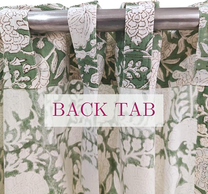 ATOSII 100% Cotton Single Panel Floral Block Print Curtain, Easy Hanging with Rod Pocket & Loop, Living Room, Dining Room, Bedroom Light Filtering Boho Curtains, Set of 1, 60" W X 108" L, Jade Green