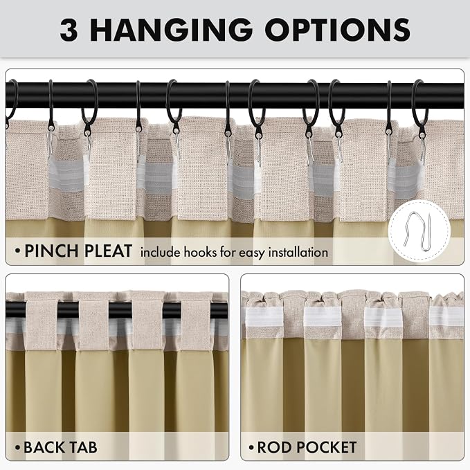 MIULEE 100% Blackout Linen Curtains for Bedroom, Natural Solid Luxury Decor Thermal Insulation Room Darkening Drapes for Living Room Back Tab Rod Pocket 42 x 72 Inches, 2 Panels