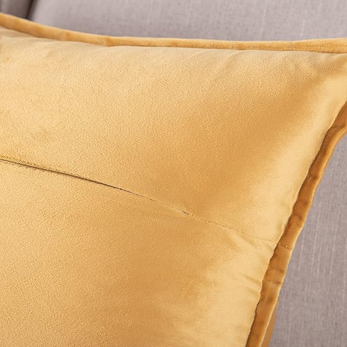 MADIZZ Set of 2 Super Soft Velvet Decorative Throw Pillow Covers 22x22 inch Gold Square with Fringe Luxury Style Cushion Case Pillow Shell for Sofa Bedroom