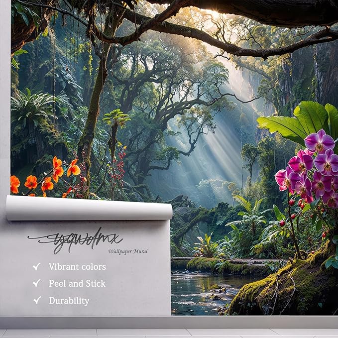 YQWDMX - Mysterious Tropical Jungle Peel and Stick Wallpaper Mural for Bedroom ZY15 L