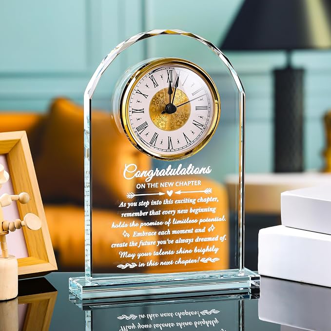 Movdyka Congratulations on Your Promotion Congrats on New Job Gifts for Women Men Coworker Crystal Clock Plaque Good Luck in New Chapter Farewell Appreciation Gift for Male Leader Employee Manager