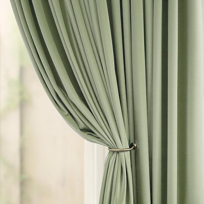 Light Sage Velvet Curtains 108 Inch Long 2 Panel Set for Patio Door Bedroom Darkening Soundproof Sage Green Boho Drapes Thermal Curtain for Winter Insulated Living Room Christmas Decorative 108 Length