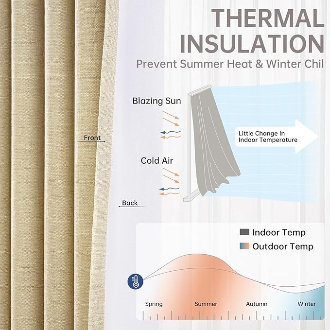 Topfinel Pinch Pleated Full Blackout Curtains 84 Inch for Bedroom Living Room,Fall Sand Beige Double Layer Linen Blended Room Darkening Back Tab Pinch Pleat Drape with Hooks Rings 2 Panel 40" Wx84 L