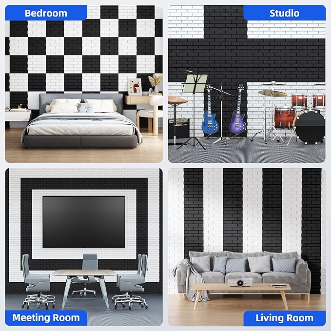 Nepis 20 Pack Acoustic Panels with Self Adhesive, 12"X12"X0.4" High Density Sound Proof Foam Panels for Walls, Soundproof Wall Panels, Brick Sound Absorbing Panels for Home Studio Office Decor-Black