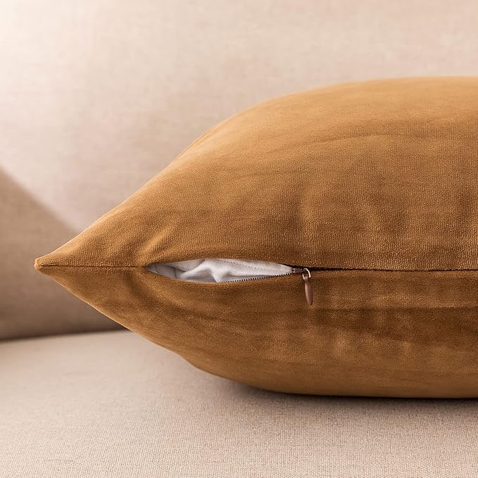 NiNi ALL Decorative Throw Pillow Covers Velvet 26x26 Inch Pack of 2 Brown Cushion Covers Soft for Couch Sofa Bedroom Living Room Outdoor