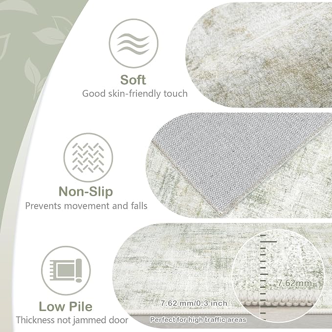 Area Rugs 8x10 Living Room: Washable Rug Modern Abstract Large Rugs Soft Non Slip Neutral Rug Stain Resistant Indoor Carpet for Bedroom Kitchen Dining Room Home Office Rugs(Green Brown,8'x10')