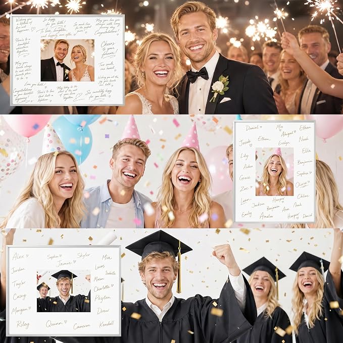Signature Picture Frame 11x14, Aluminum Signable Frame with Mat, Silver | Sleek Silver Signable Frame with 5x7 Opening for Wedding, Graduation, Birthday & Baby Shower Guest Book | Wall Kit Included