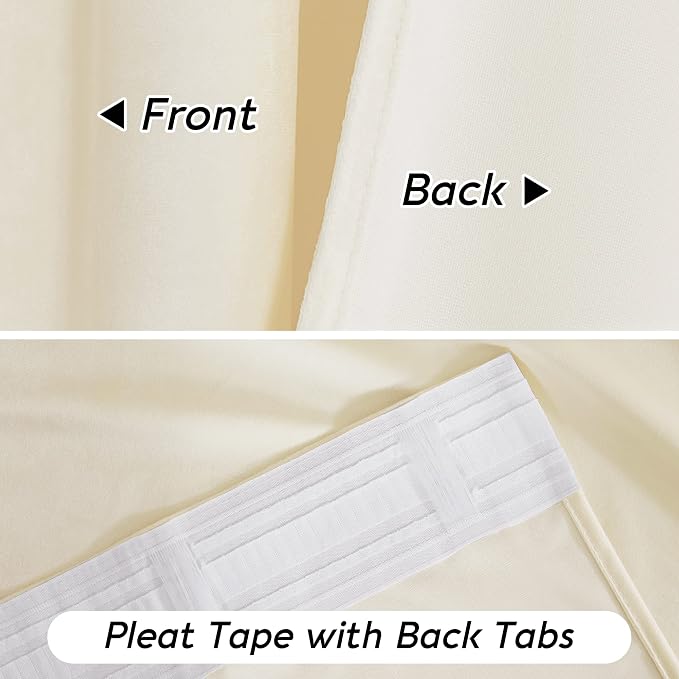 RYB HOME Cream Velvet Curtains 84 inch, Light Dimming White Window Curtains for Living Room Thermal Insulated Privacy Backdrop with Pleat Tape on Top for Bedroom, Ivory, W52 x L84 inch, 2 Panels