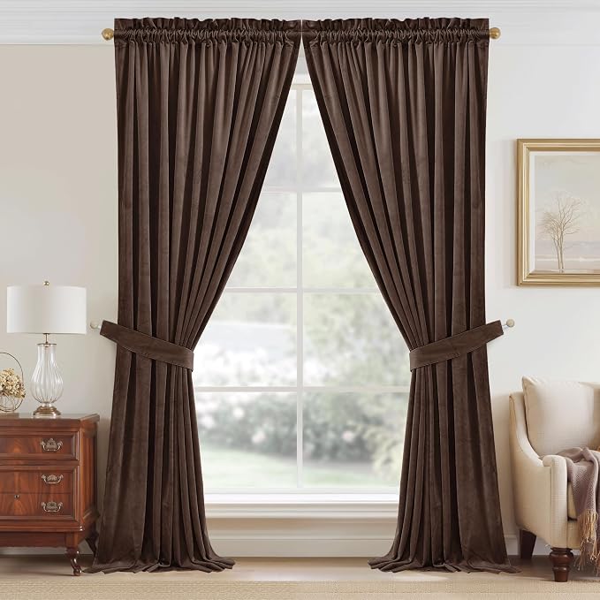 StangH Reddish Brown Velvet Curtains for Living Room 96 inches, 2 Panels | 300GSM Heavy Soft Velvet, Thermal Winter Curtains, Light Blocking & Privacy Window Drapes, Bedroom, Living Room, Dining Room