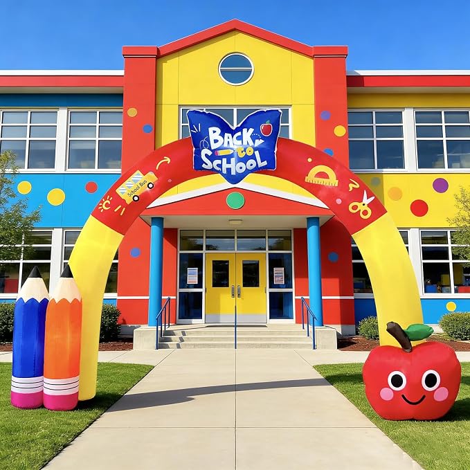 DomKom 10FT Back to School Inflatable Arch – Featuring Open Book, Colorful Pencils & Apple Decor, Ideal for 2026 First Day of School & Kindergarten Graduation, Blow-up Archway for Yard Decor